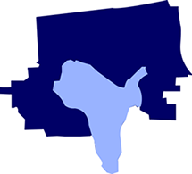 A dark blue outline map of Lakes Stevens, Wa